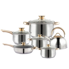 12Piece Cookware Set Kitchen Stainless Steel Stock Pot Pan Sets Saucepan Casserole kettle