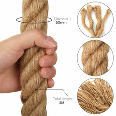 2m Sisal 50mm Rope Natural Twine Cord Thick Jute Hemp Manila Crafting Home Decor