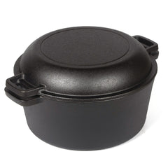 26cm 2-in-1 Cast Iron Dutch Oven & Skillet Set – Pre-Seasoned, Dual-Use Pot with Fry Pan Lid