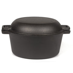 26cm 2-in-1 Cast Iron Dutch Oven & Skillet Set – Pre-Seasoned, Dual-Use Pot with Fry Pan Lid