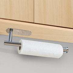 Kitchen Paper Holder Under Cabinet Wall Mount Adhesive Paper Towel Holder Silver