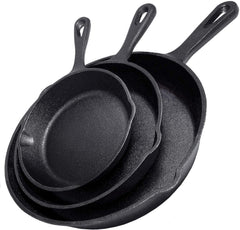 Cast Iron Skillet Cookware 3-Piece Set Frying pan Grill Pan 10" 8" 6" Pans