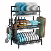 Dish Rack 3 Tier Dish Dryer Drainer Stainless Steel Dish Drying Rack Drip Trays Side Holder Kitchen Storage Save Space