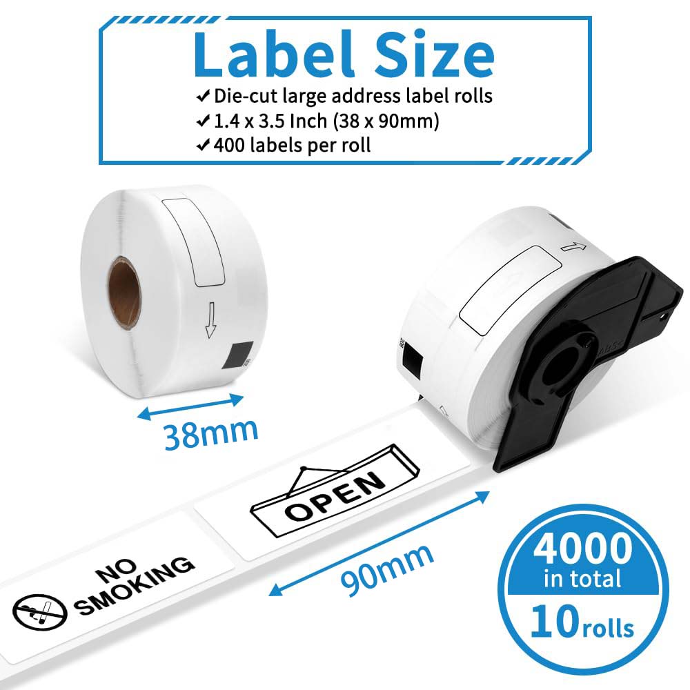 10 Rolls DK11208 DK 11208 For Brother Large Address Thermal LABELS 38x90mm