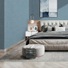 61cm x 10m Green Wallpaper Decor Faux Grasscloth Paper Wall Paper Self Adhesive Removable Blue