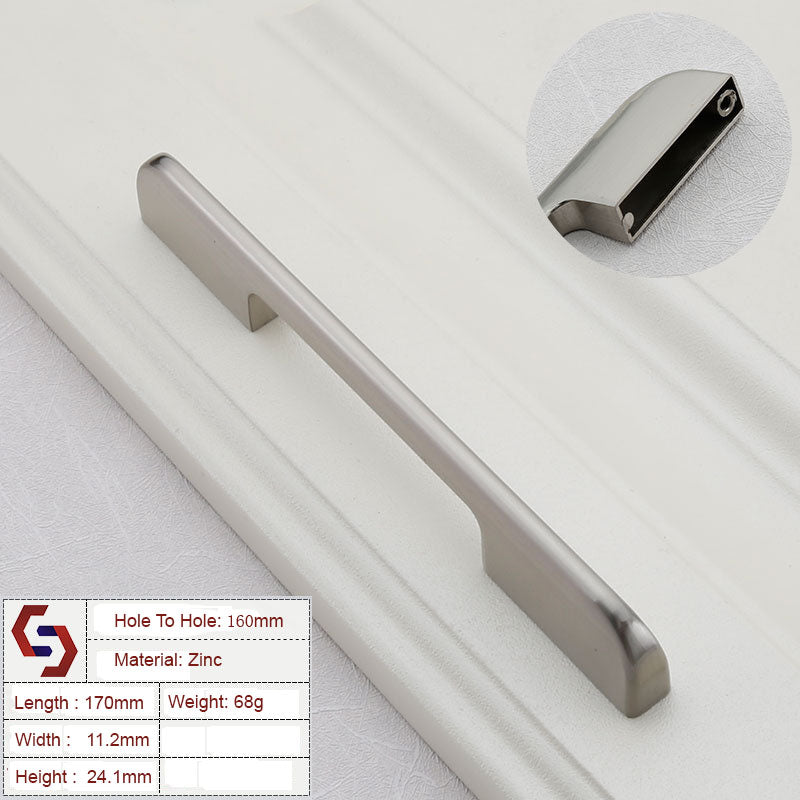 Zinc Kitchen Cabinet Handles Drawer Bar Handle Pull Black Silver Brushed Silver 128MM 160MM 256MM 320MM