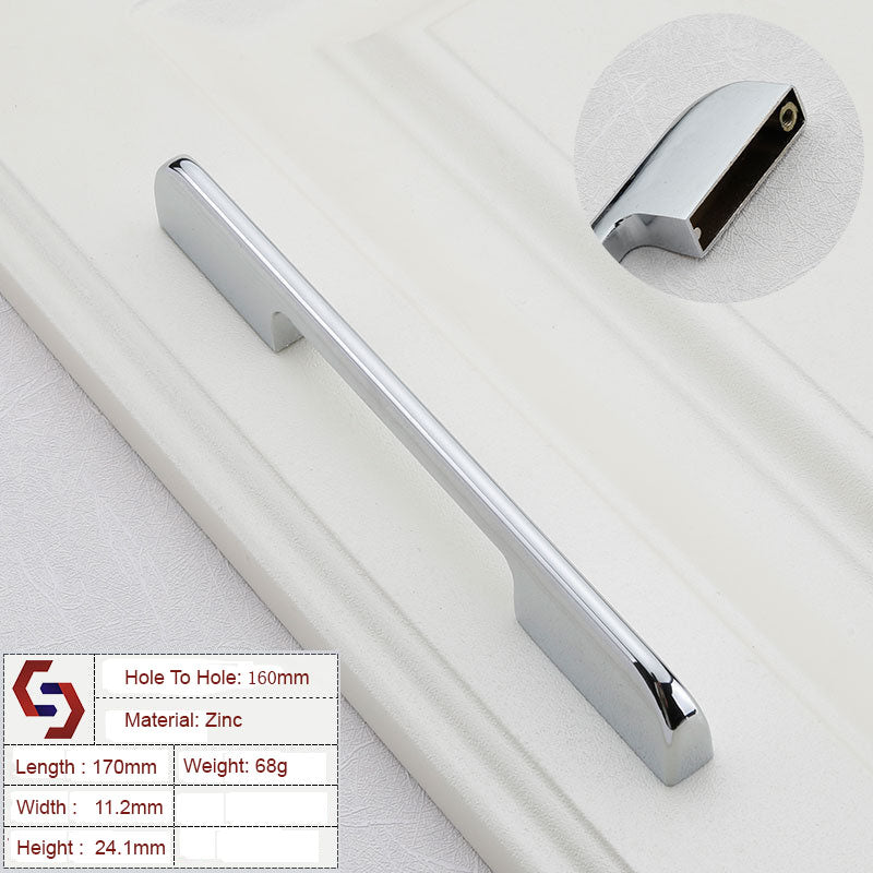 Zinc Kitchen Cabinet Handles Drawer Bar Handle Pull Black Silver Brushed Silver 128MM 160MM 256MM 320MM