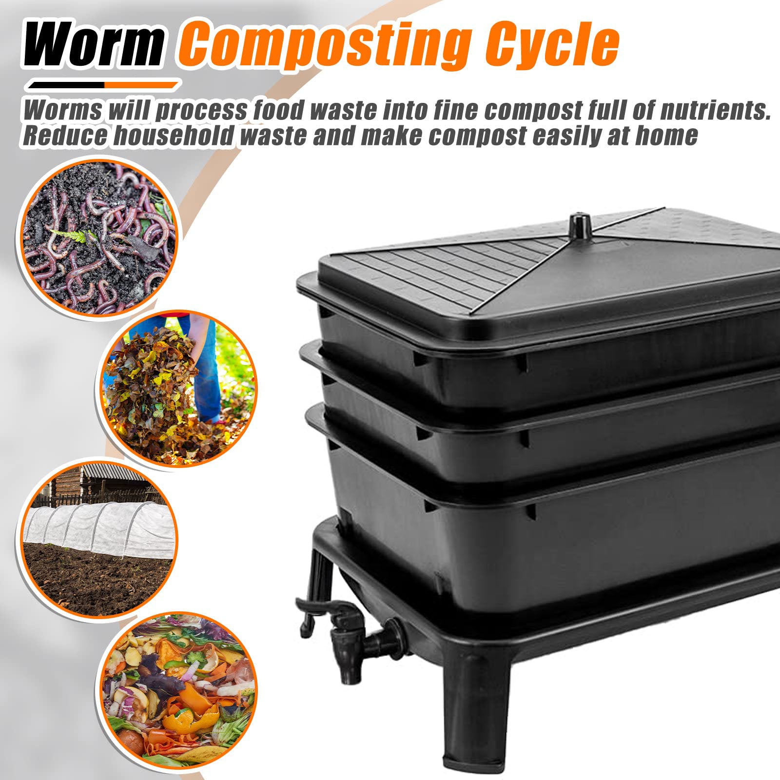 Worm Factory Composter Worm Farm Factory worm wee Composter 30L 4 Trays Compost Bin Worm Farm ...