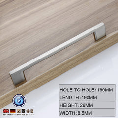 Brushed Nickel Kitchen Door Cabinet Drawer Handle Pulls 96MM 128MM 160MM 192MM 224MM