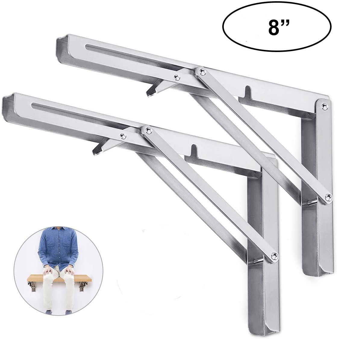 2PCS 8inch Steel Wall Mounted Folding Triangle Angle Shelf Support Bracket Rack