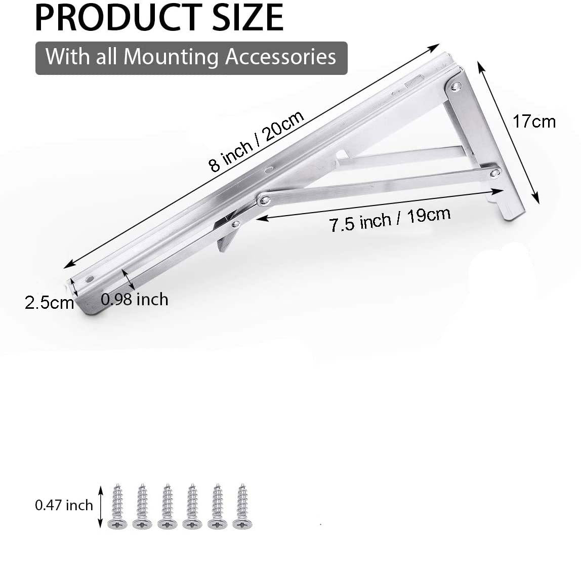 2PCS 8inch Steel Wall Mounted Folding Triangle Angle Shelf Support Bracket Rack