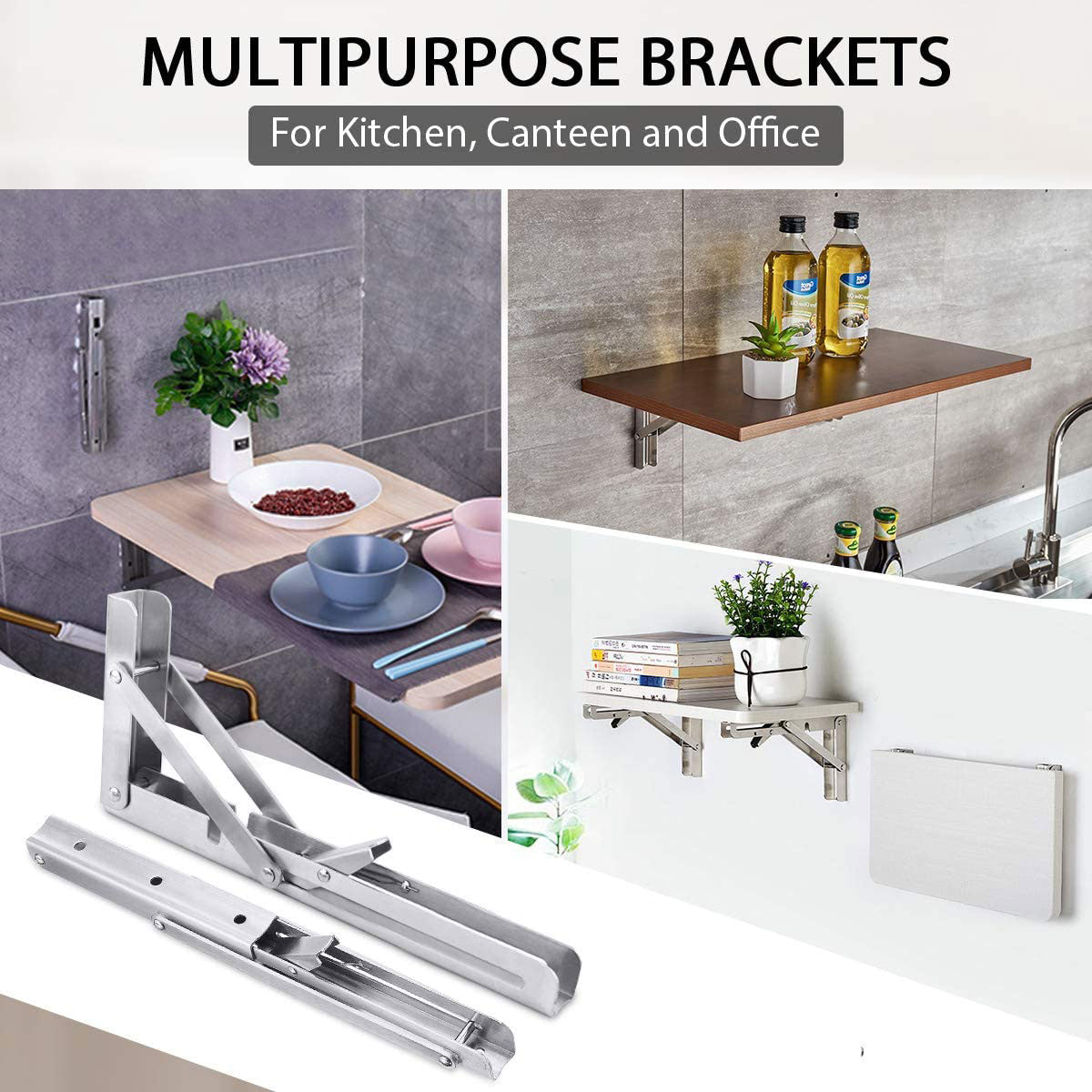 2PCS 8inch Steel Wall Mounted Folding Triangle Angle Shelf Support Bracket Rack