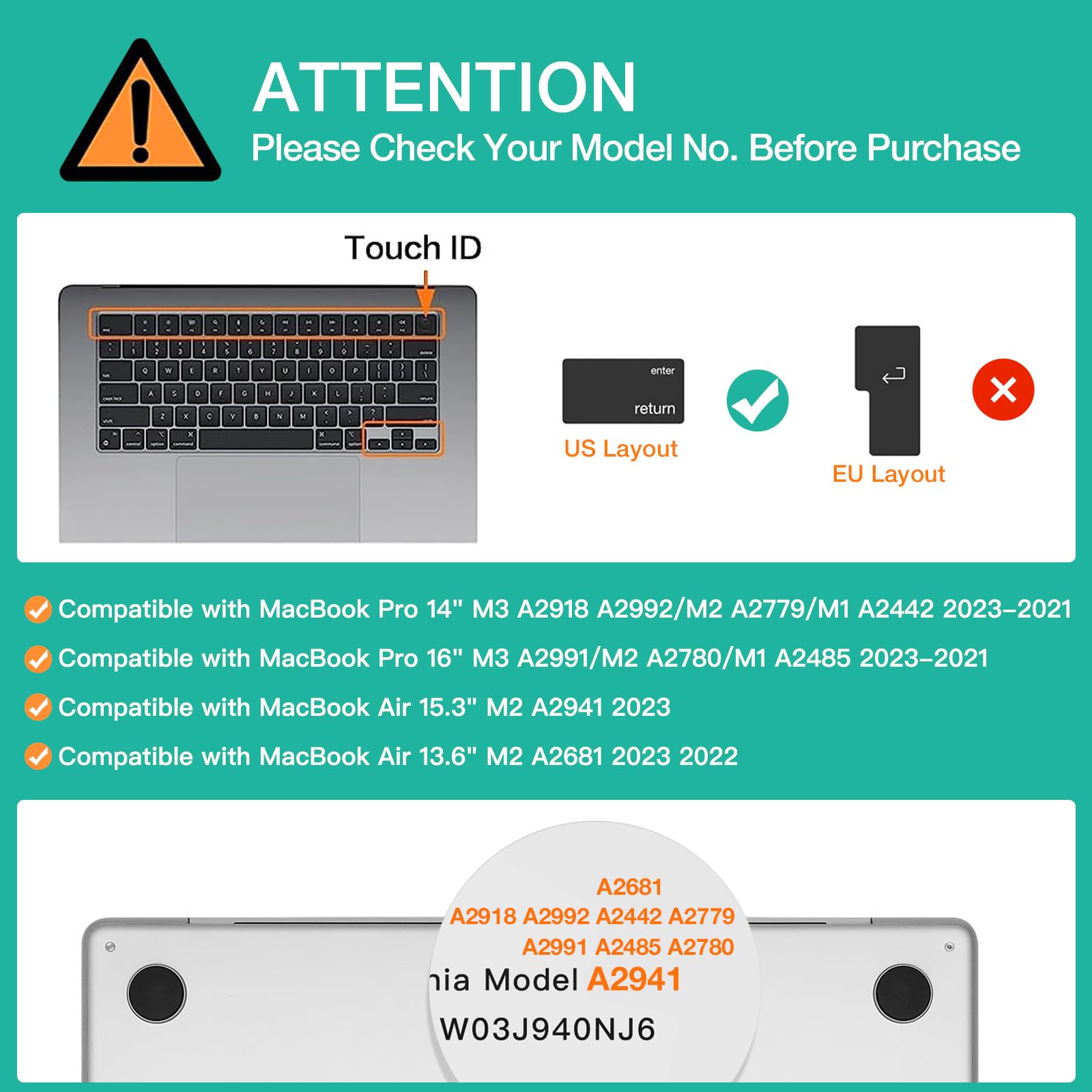 Keyboard Cover Skin For MacBook Air Pro 13 13.6 14 15.3 16 A2442 A2779 A2485 A2780 A2681 A2941 M1 M2 2021 to 2023