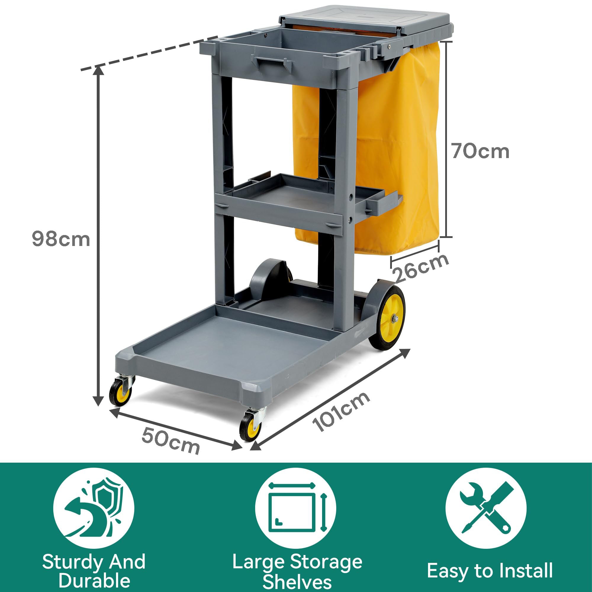 Mobile Clean Cart Commercial Hotel Restaurant Cleaning Cart 3-Shelf Commercial Janitoria ...
