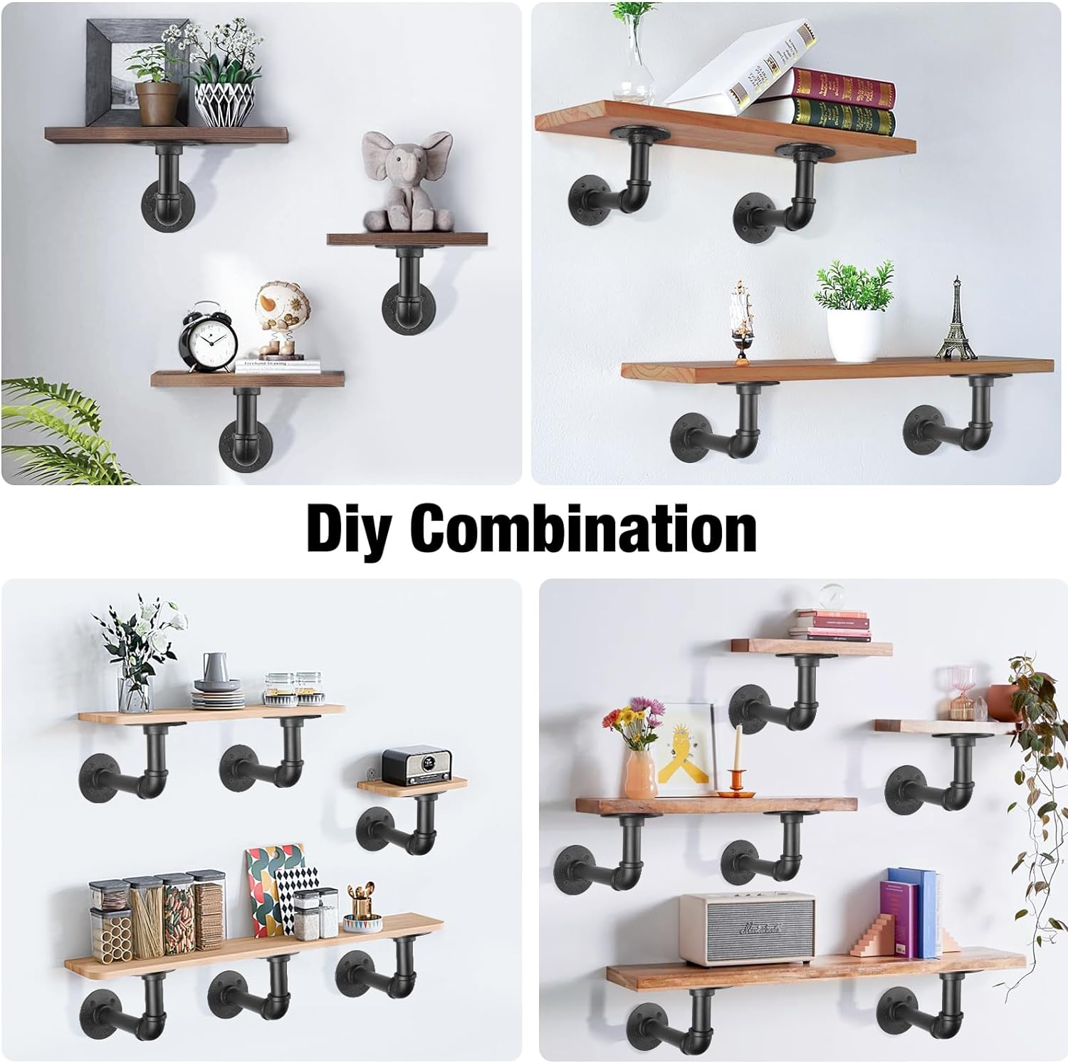 4PCS Pipe Floating Shelf Bracket Industrial Pipe Shelf Bracket Mounting Bracket Storage Racks D¨¦cor