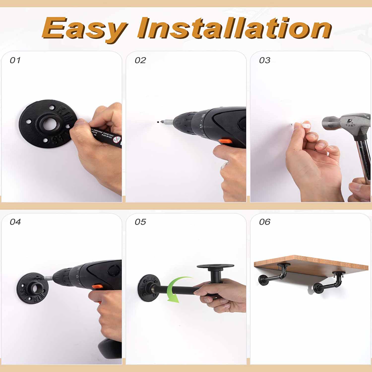4PCS Pipe Floating Shelf Bracket Industrial Pipe Shelf Bracket Mounting Bracket Storage Racks D¨¦cor