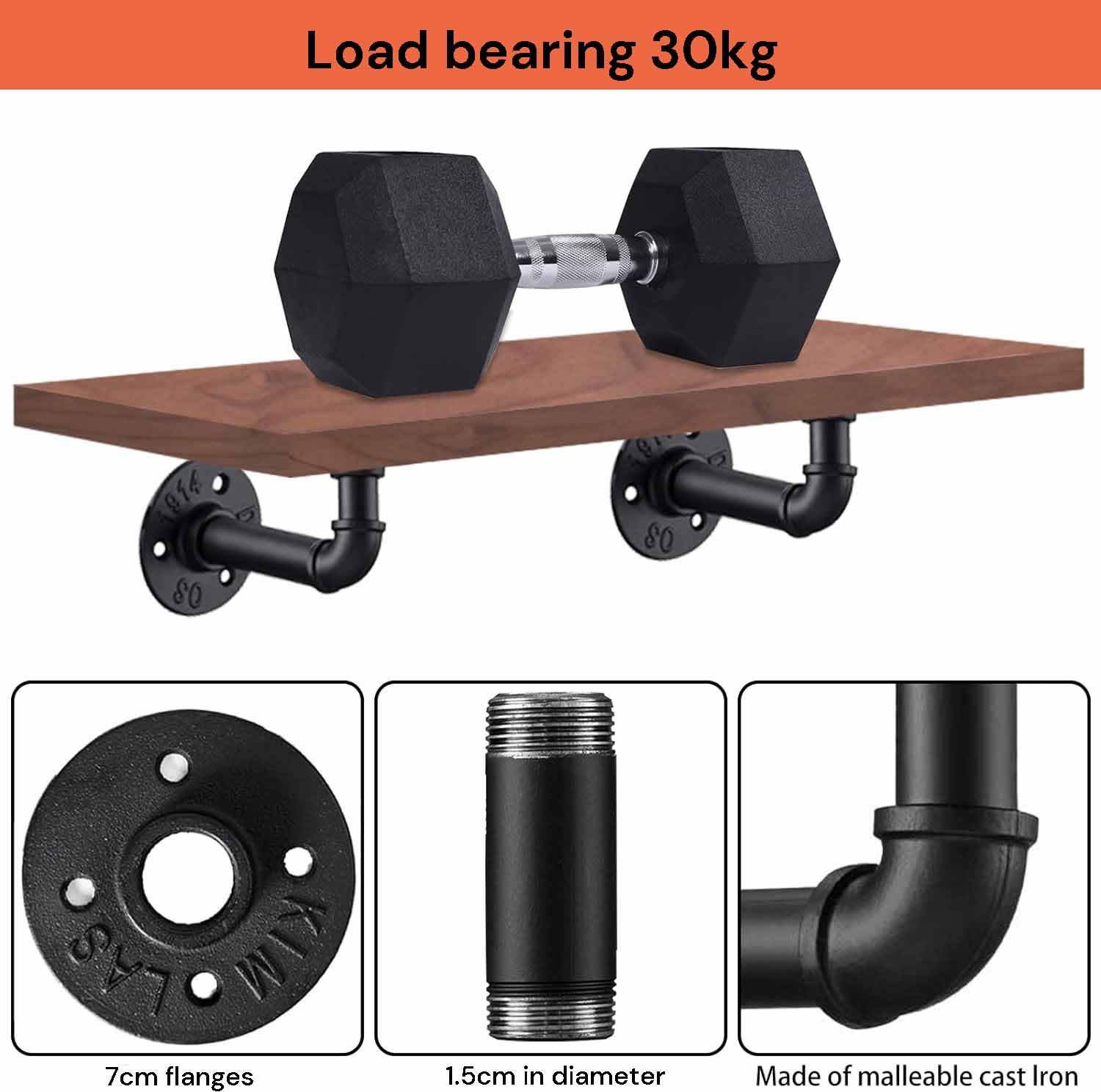 4PCS Pipe Floating Shelf Bracket Industrial Pipe Shelf Bracket Mounting Bracket Storage Racks D¨¦cor