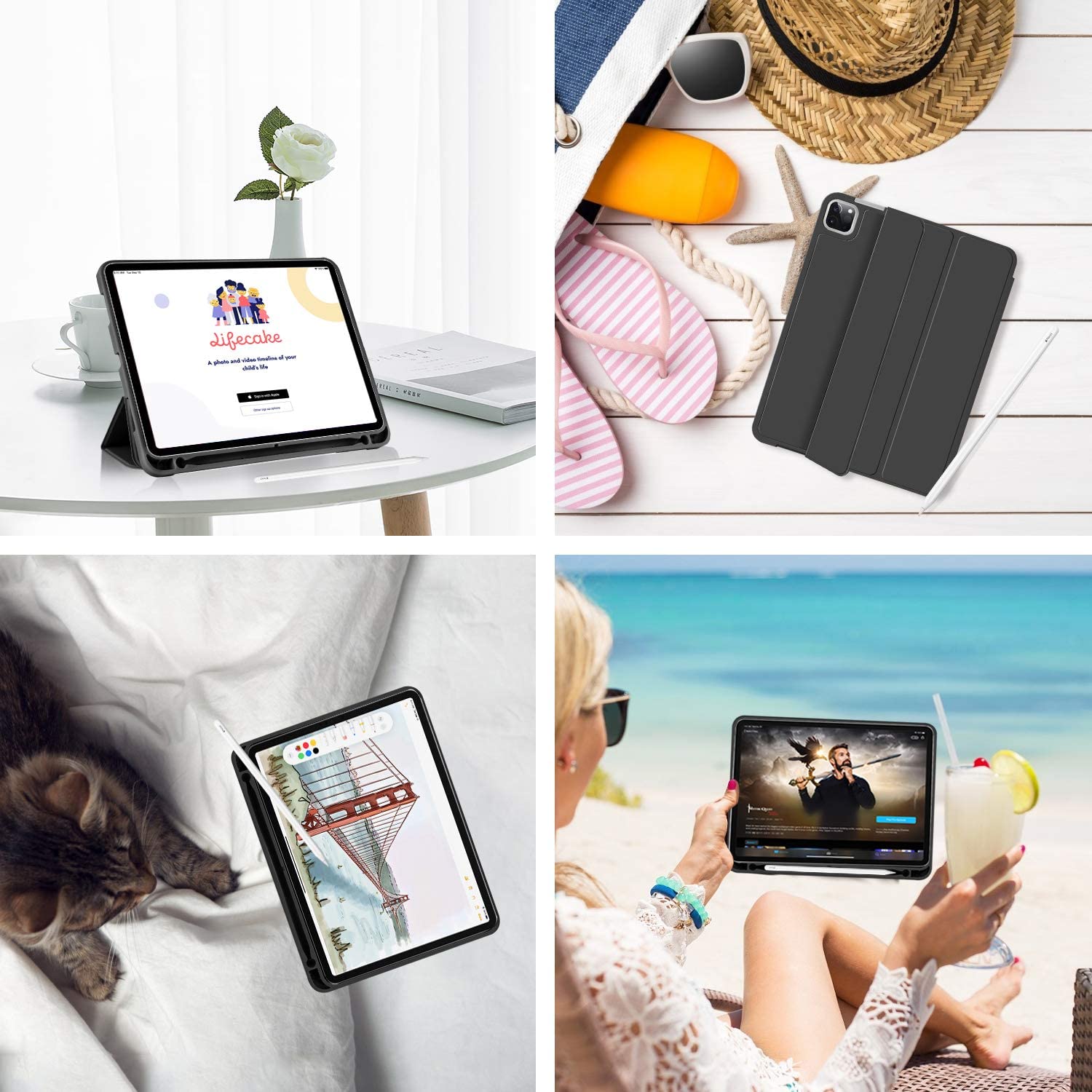 iPad Pro 11 Inch 2020-2022 Soft Tpu Smart Premium Case Auto Sleep Wake Stand Cover Pencil holder