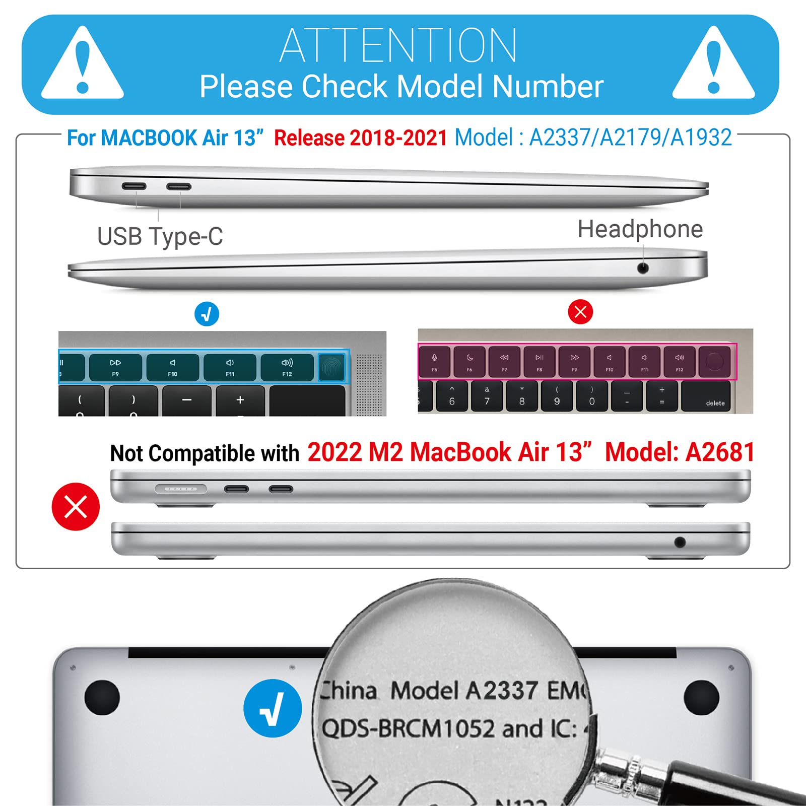 MacBook Air 13 Inch Case 2022 2021 2020 2019 2018, A1932, A2179,A2337 Shell Case Keyboard Cover