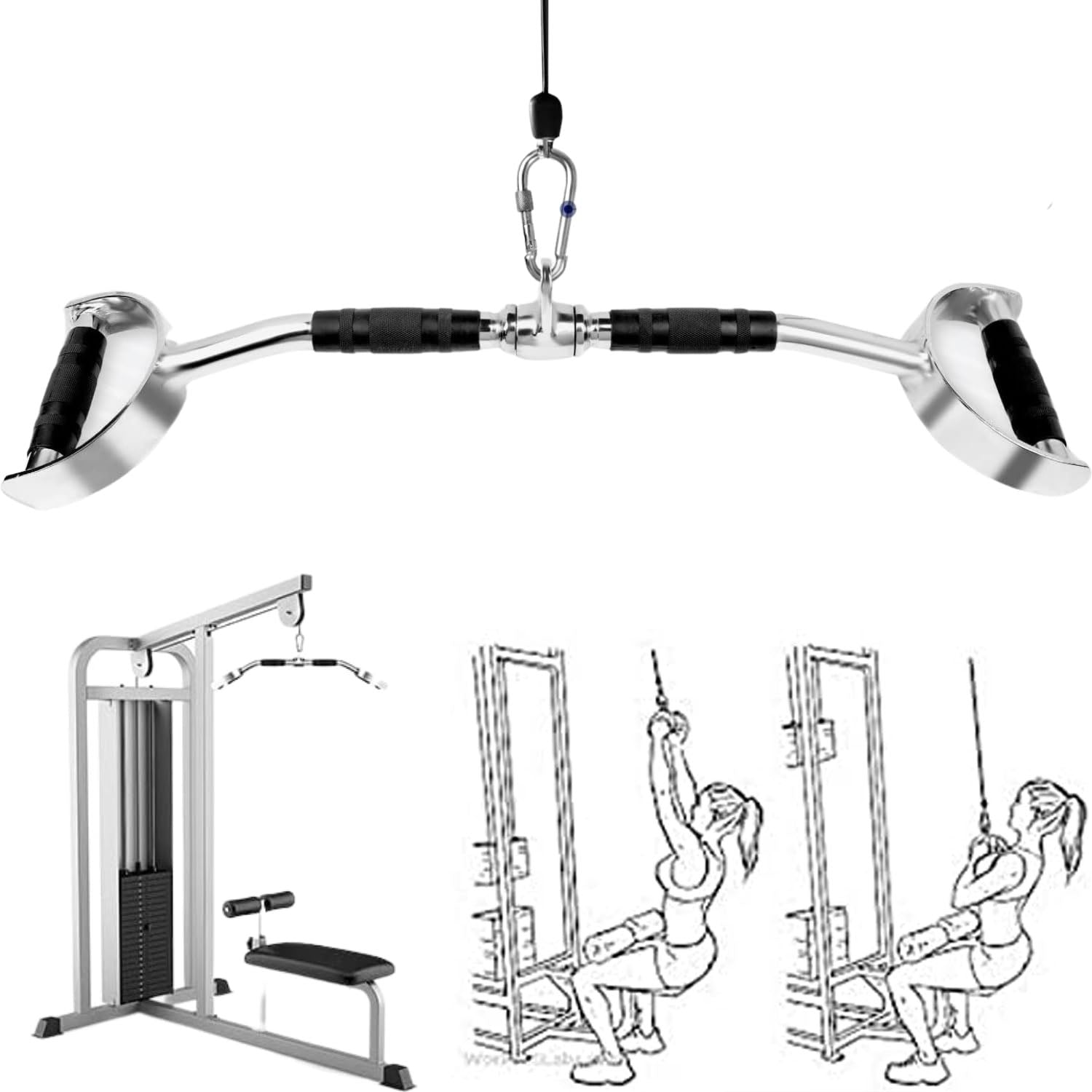 Lat Pull Down Bar Met Swivel Joint - Afneembare Kabelmachine Bevestiging Voor Triceps Oefening en Spiertraining (85cm Lat Pull Down Bar Met Swivel Joint - Afneembare Kabelmachine Bevestiging Voor Triceps Oefening en Spiertraining (85cm