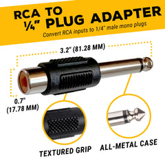 6.35mm Male to RCA Female Mono Audio Adapter Jack Connectors Nickel Plating