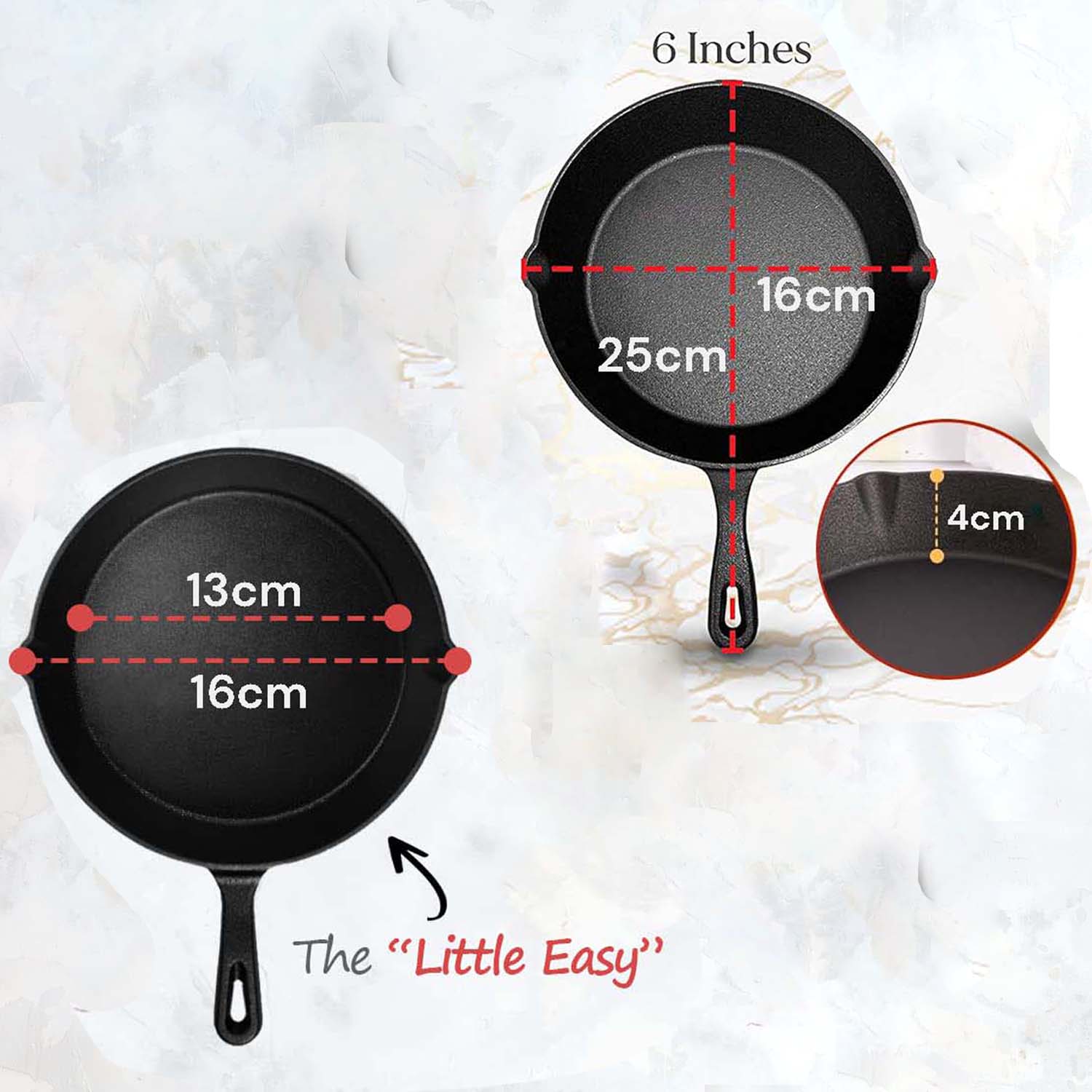 6inch 16cm Cast Iron Skillet Cookware Frying pan Pre-Seasoned Grill Pan Pans