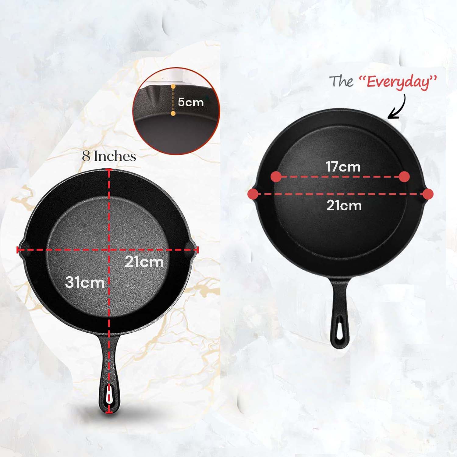 8inch 21cm Cast Iron Skillet Cookware Frying pan Pre-Seasoned Grill Pan Pans