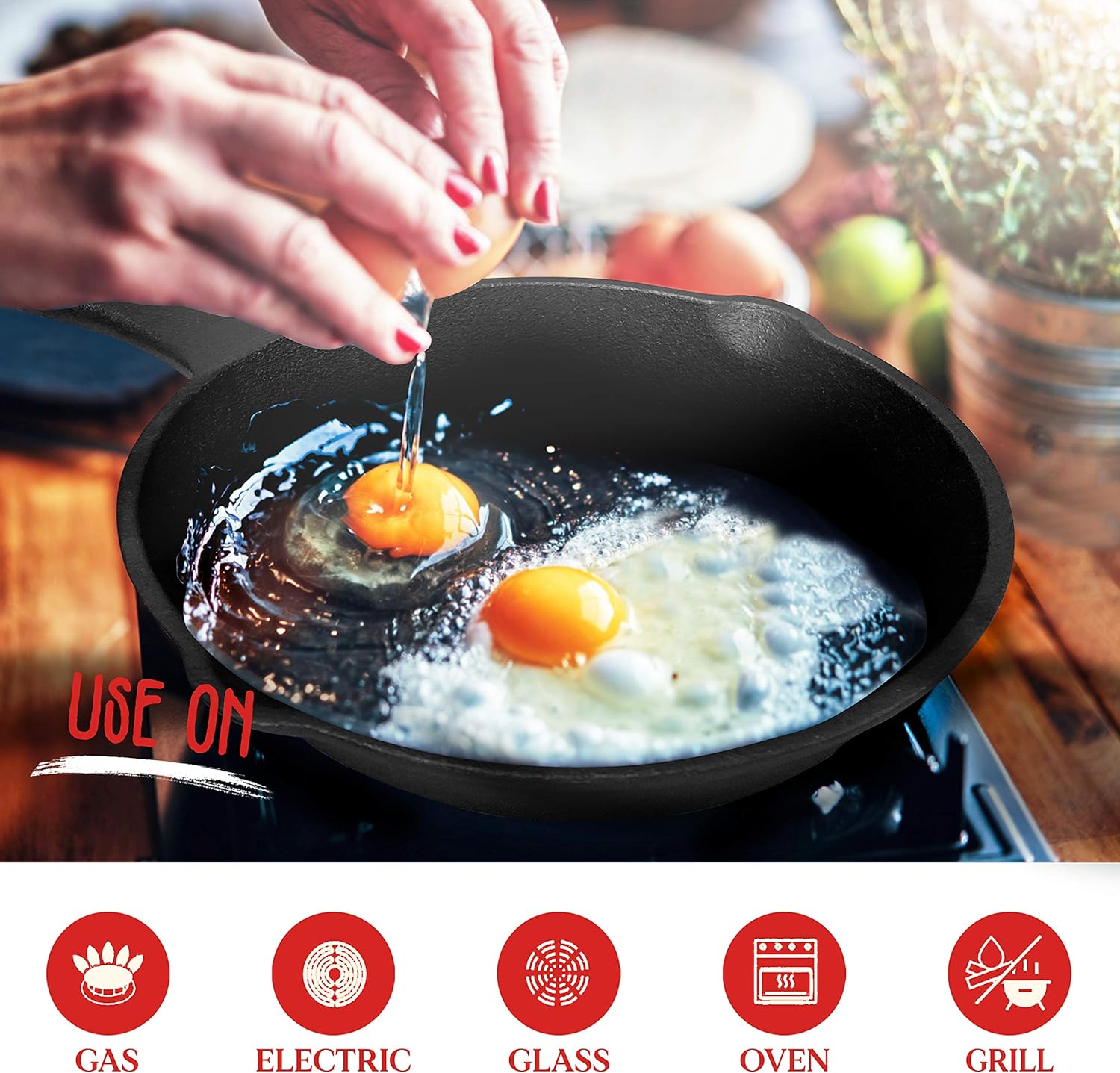 8inch 21cm Cast Iron Skillet Cookware Frying pan Pre-Seasoned Grill Pan Pans