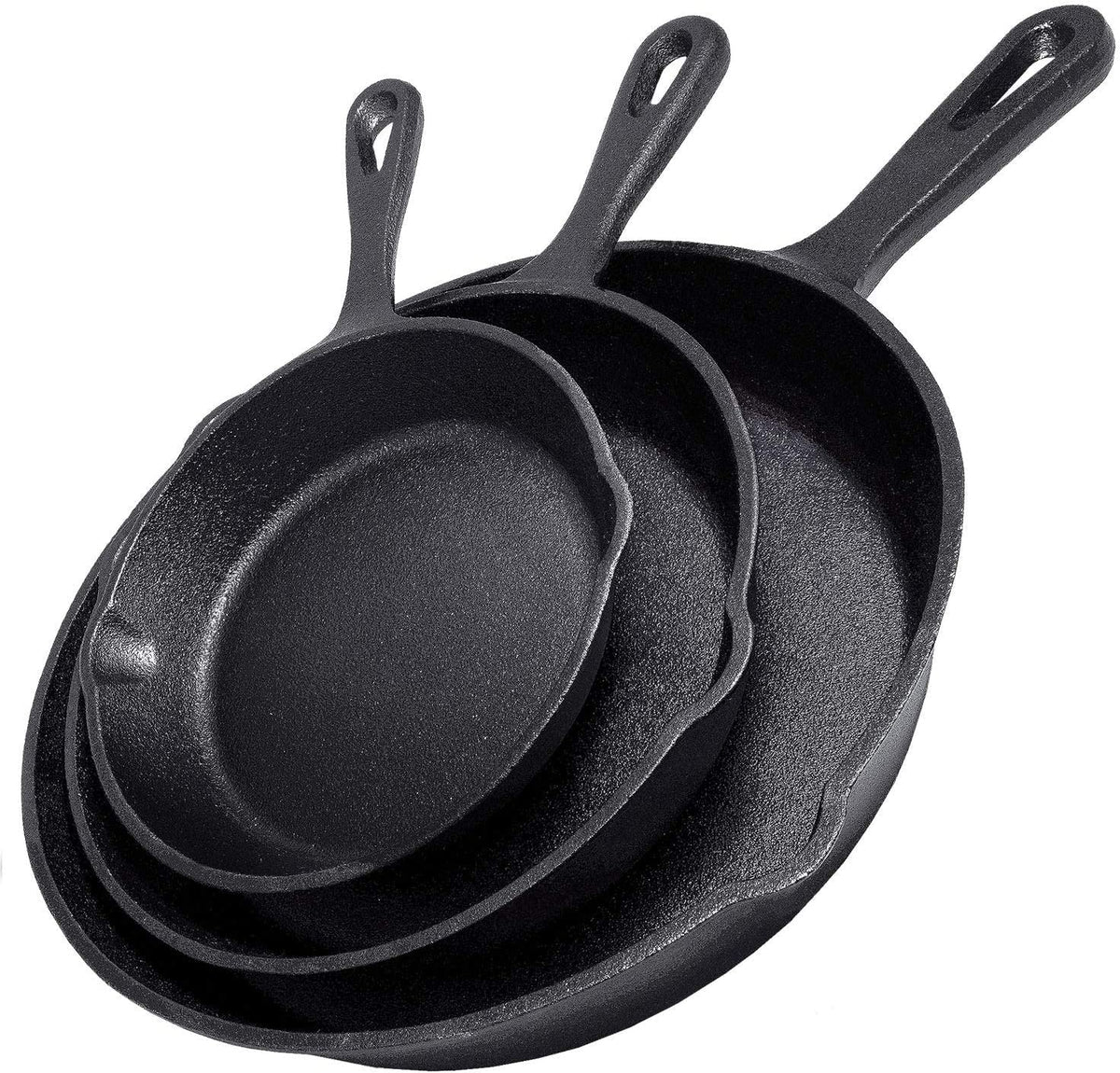 Cast Iron Skillet Cookware 3-Piece Set Frying pan Grill Pan 10" 8" 6" Pans