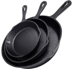 Cast Iron Skillet Cookware 3-Piece Set Frying pan Grill Pan 10" 8" 6" Pans