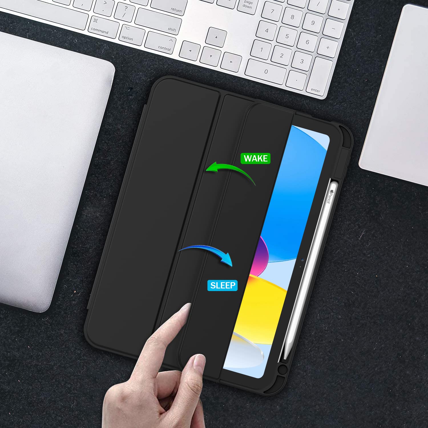 iPad 10th Case 10.9 Inch 2022 with Pencil Holder, Smart iPad Case with Soft TPU Auto Wake Sleep