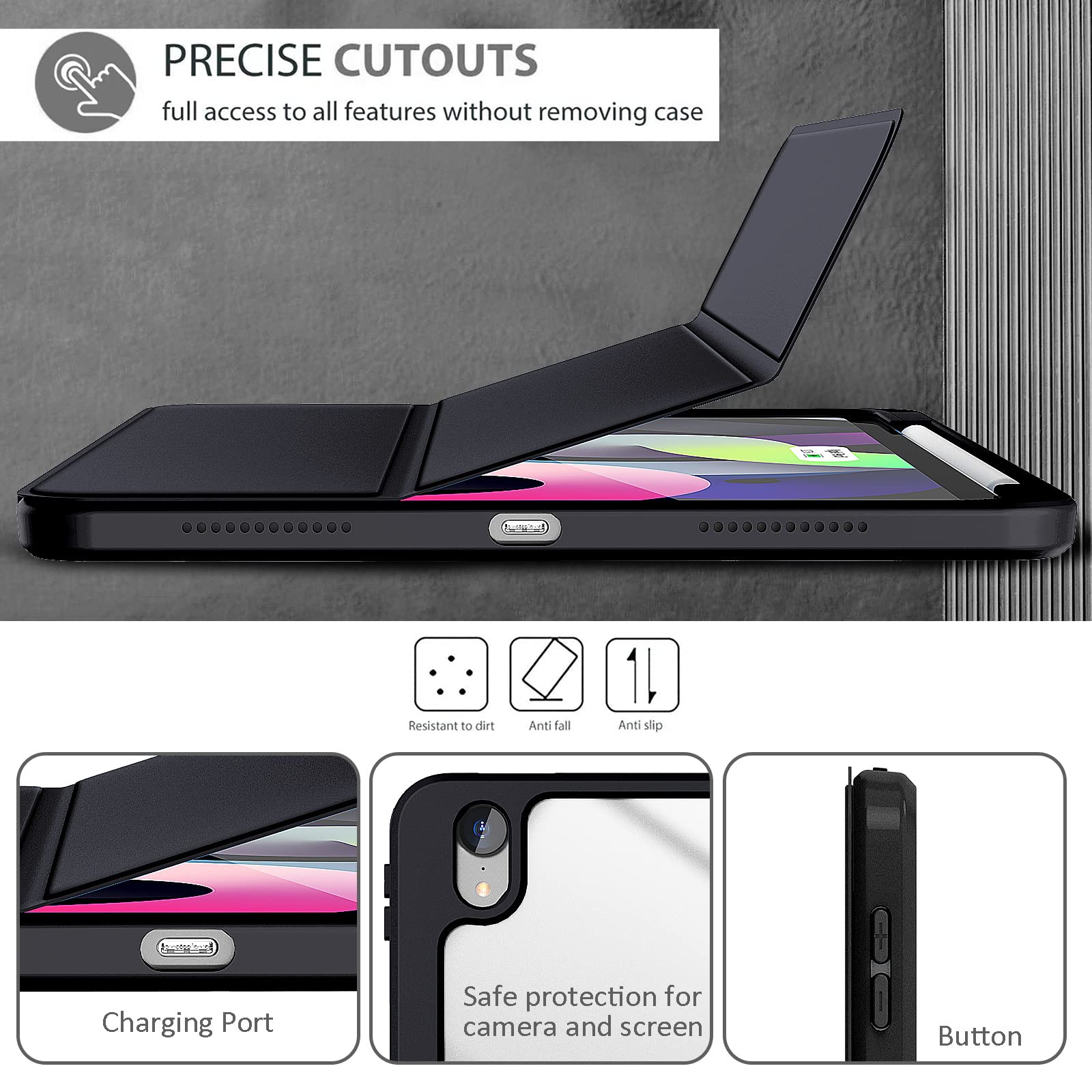 iPad 10th Case 10.9 Inch 2022 with Pencil Holder, Smart iPad Clear Case with Soft TPU Auto Wake Sleep