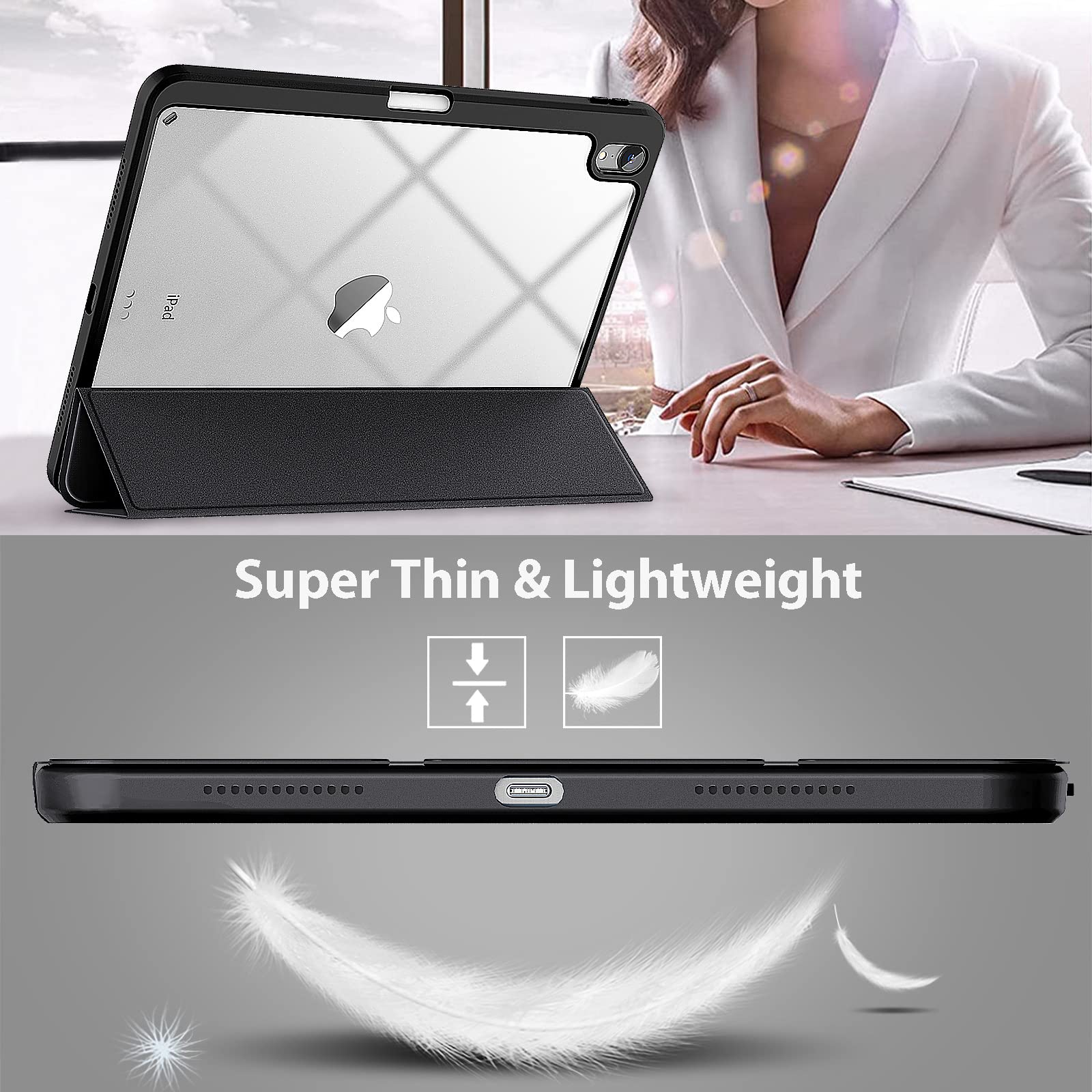 iPad 10th Case 10.9 Inch 2022 with Pencil Holder, Smart iPad Clear Case with Soft TPU Auto Wake Sleep