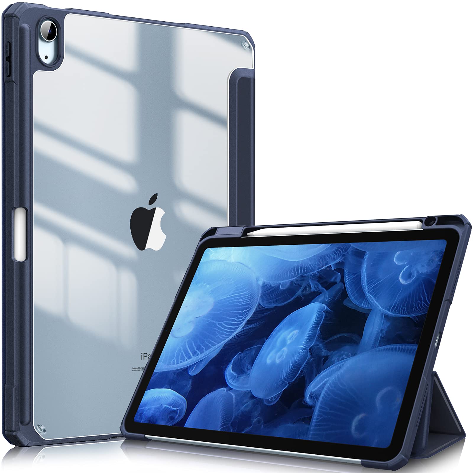 iPad 10th Case 10.9 Inch 2022 with Pencil Holder, Smart iPad Clear Case with Soft TPU Auto Wake Sleep