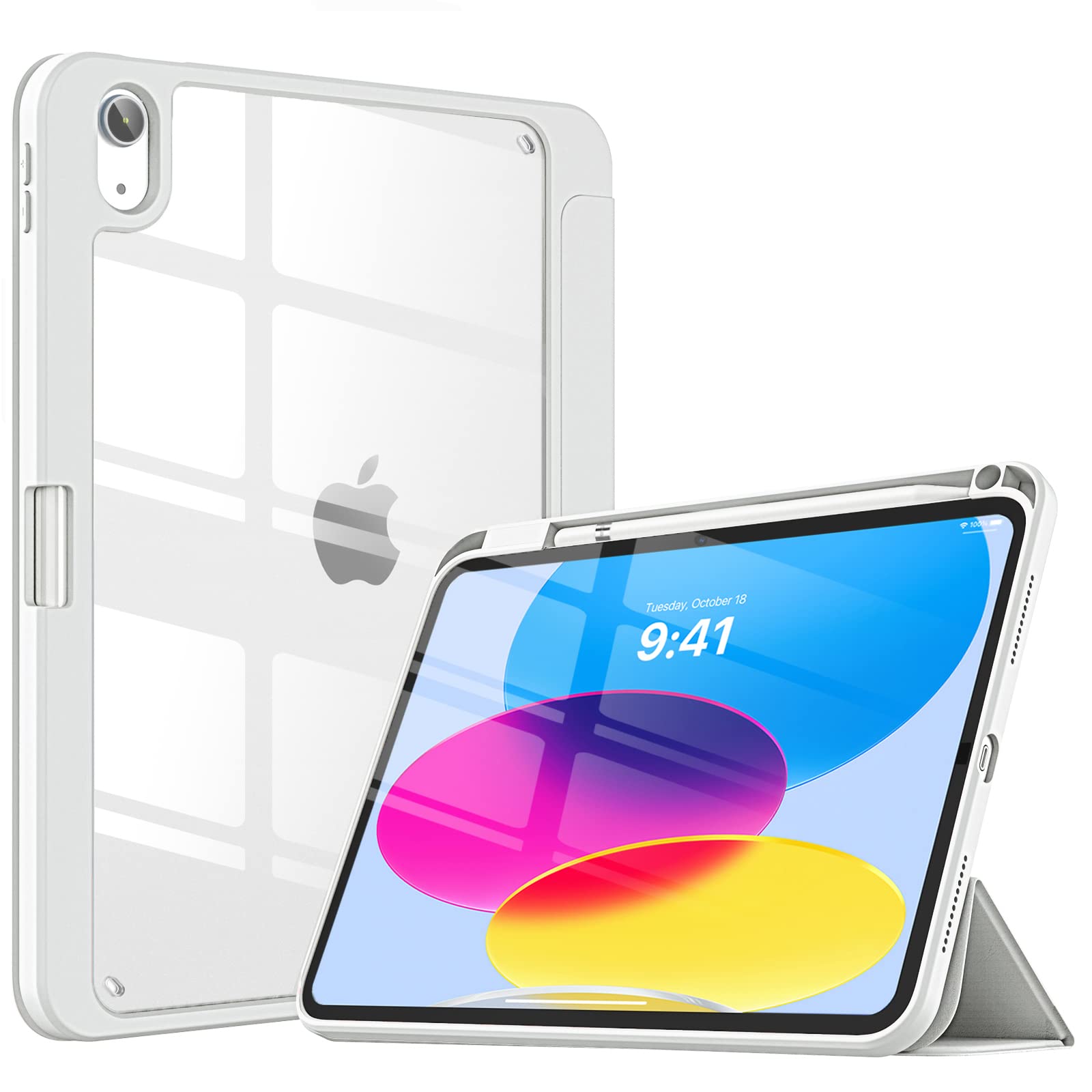 iPad 10th Case 10.9 Inch 2022 with Pencil Holder, Smart iPad Clear Case with Soft TPU Auto Wake Sleep