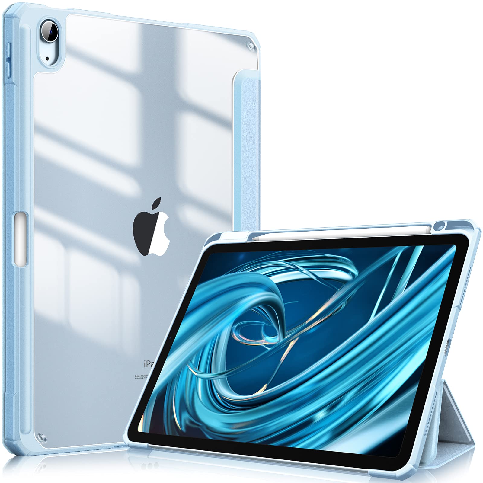 iPad 10th Case 10.9 Inch 2022 with Pencil Holder, Smart iPad Clear Case with Soft TPU Auto Wake Sleep