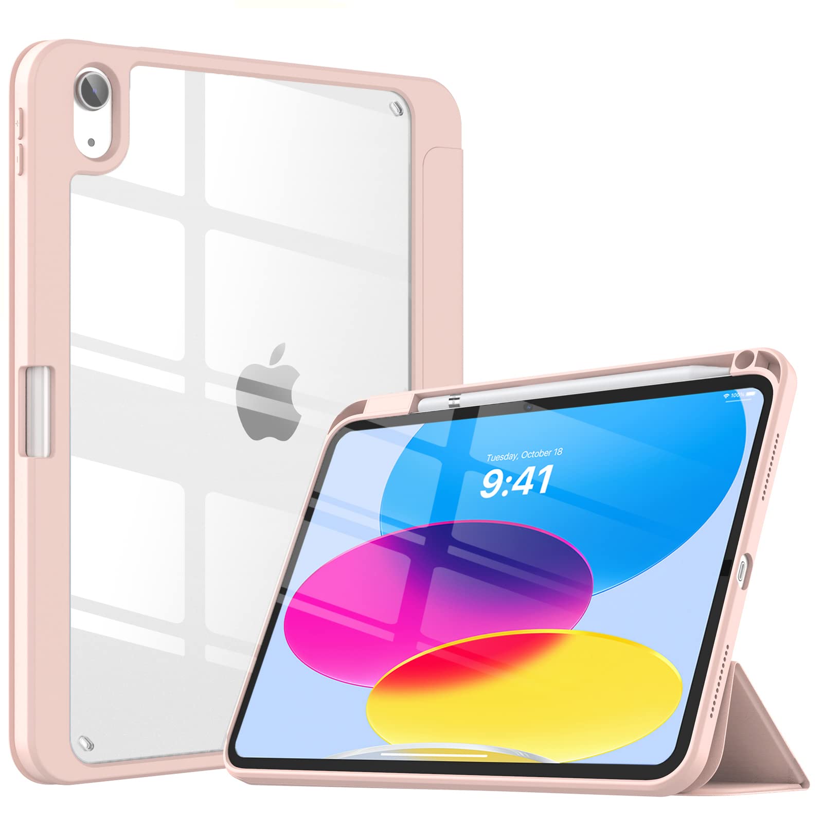 iPad 10th Case 10.9 Inch 2022 with Pencil Holder, Smart iPad Clear Case with Soft TPU Auto Wake Sleep