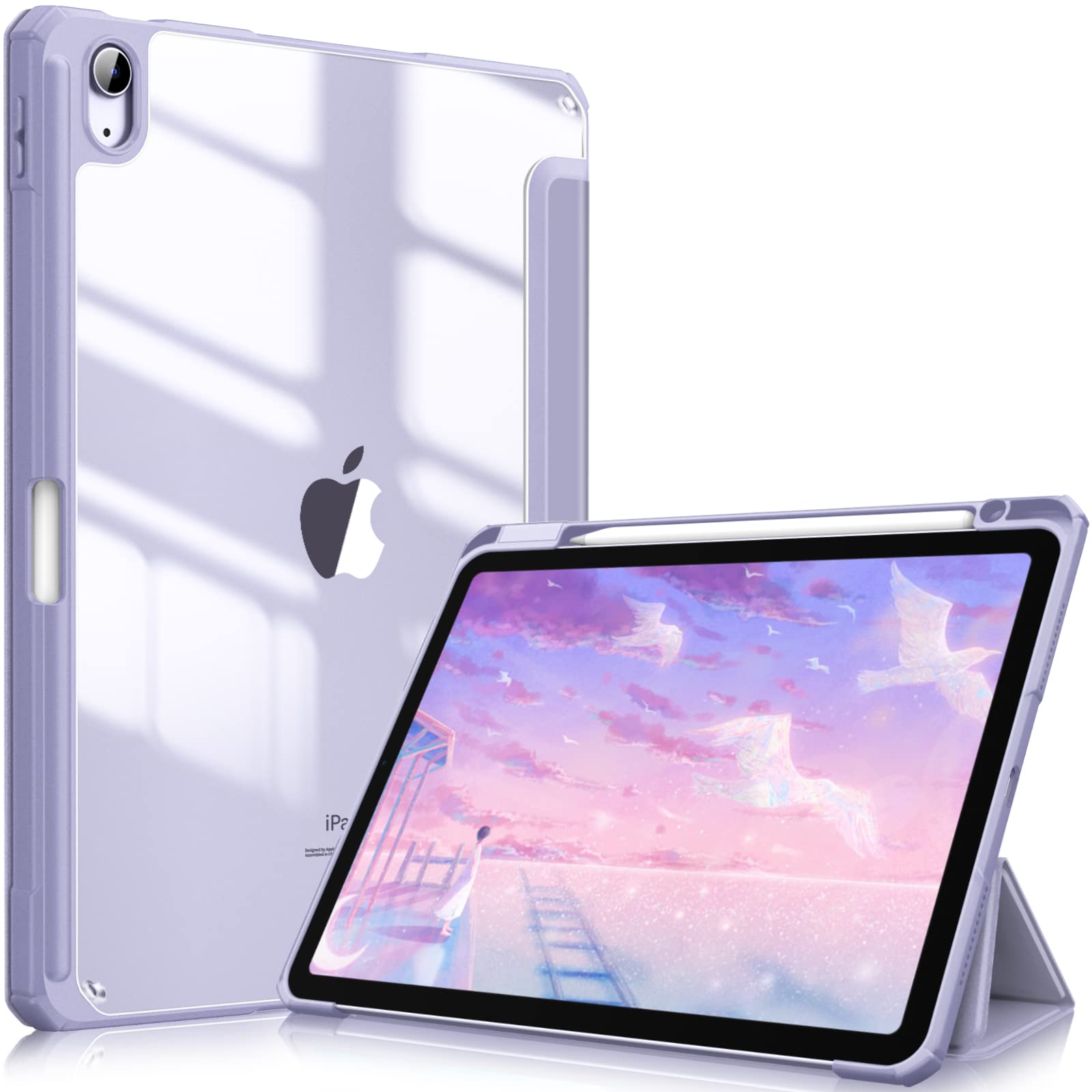iPad 10th Case 10.9 Inch 2022 with Pencil Holder, Smart iPad Clear Case with Soft TPU Auto Wake Sleep