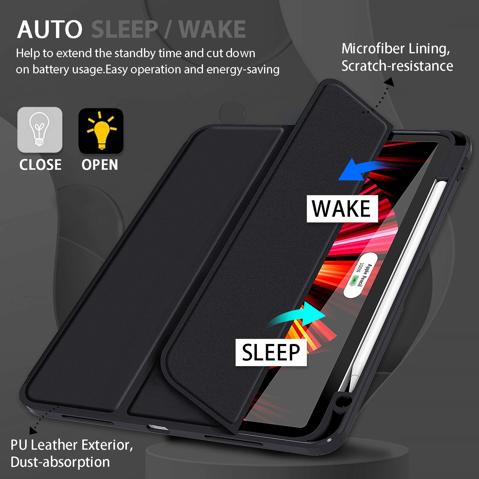 iPad Pro 11 Inch 2020-2022 Soft Tpu Smart Premium Case Auto Sleep Wake Stand Clear Cover Pencil holder