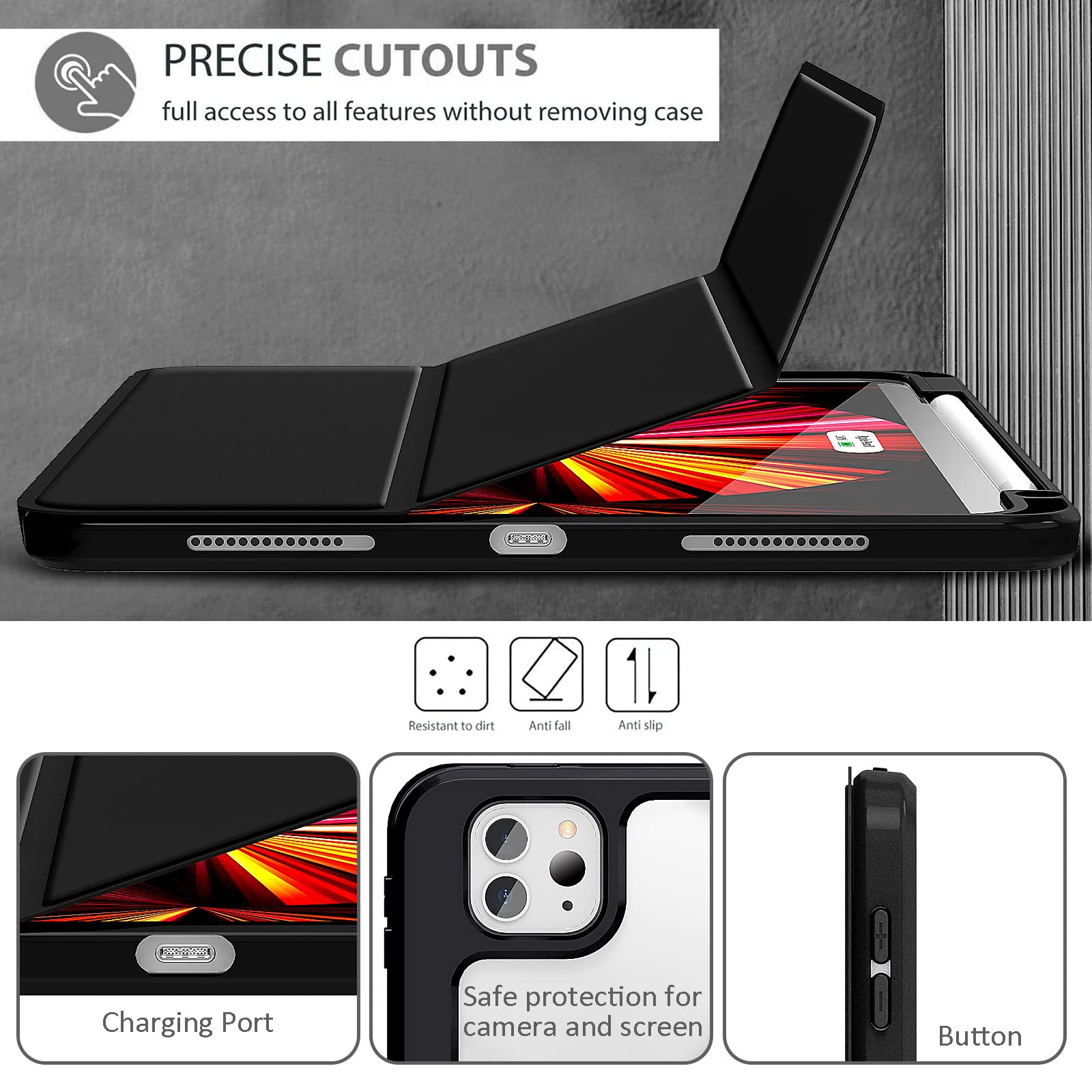 iPad Pro 11 Inch 2020-2022 Soft Tpu Smart Premium Case Auto Sleep Wake Stand Clear Cover Pencil holder